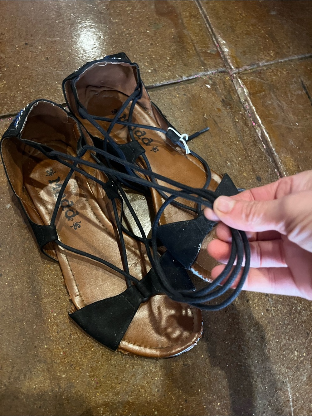 Mudd Black stud heal strap Lace-Up Women's Sandals with Tie Straps